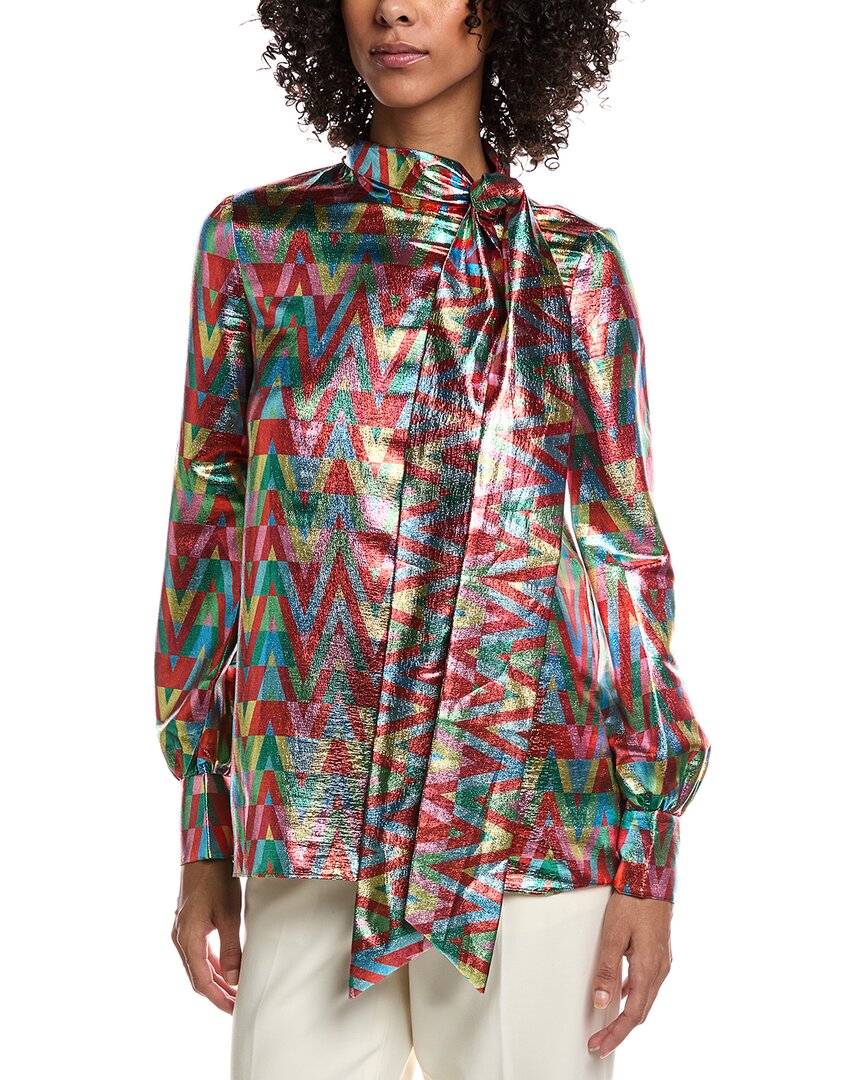 Valentino Logo Detailed Bowed Neck Blouse In Multi