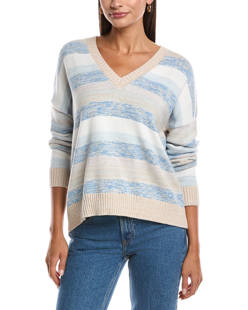 Minnie Rose Marl Stripe Boxy Cashmere-blend Sweater In Blue