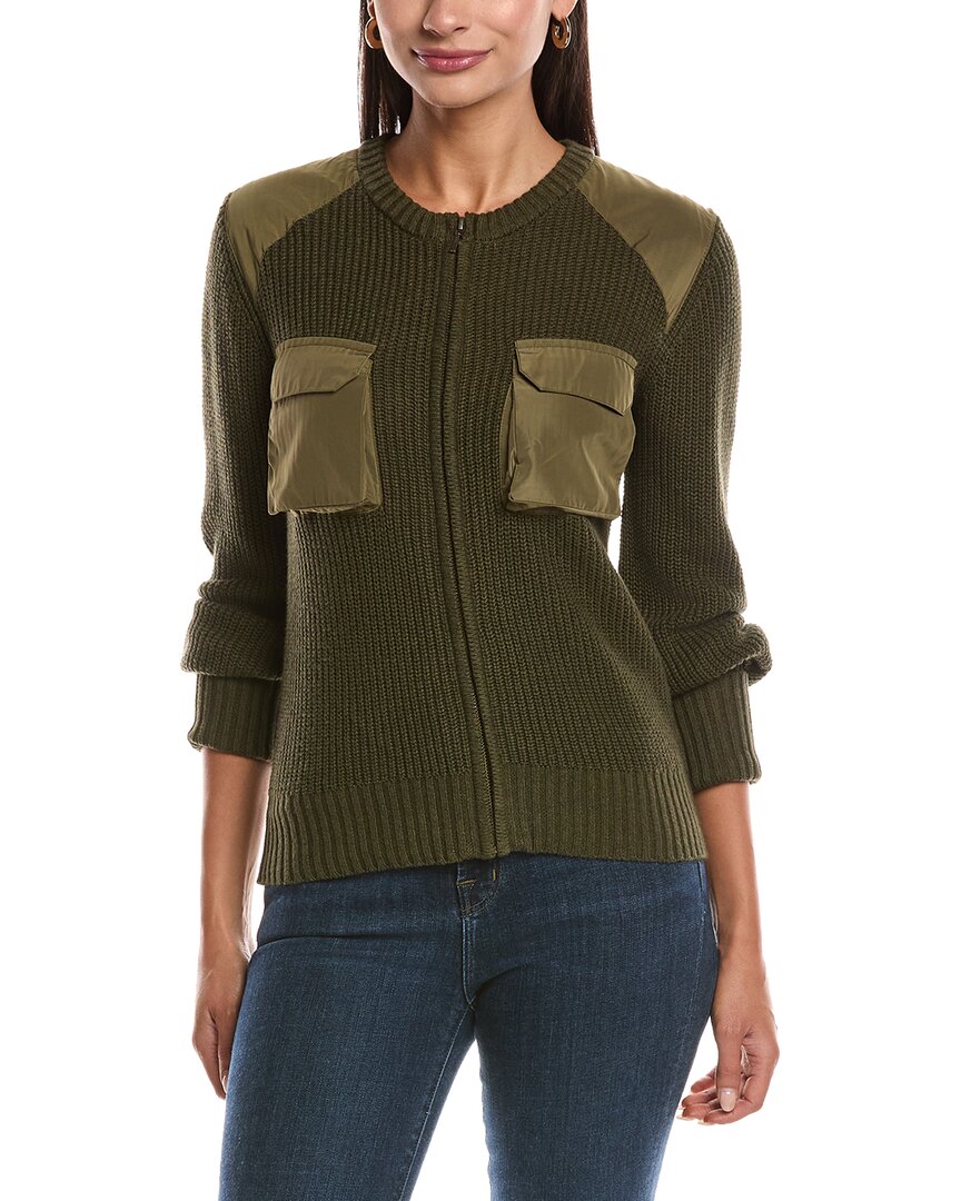 Minnie Rose Shaker Utility Zip Cashmere-blend Jacket In Green