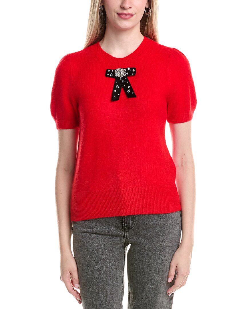 Cece Women's Ribbon-trim Short-sleeve Sweater In Red