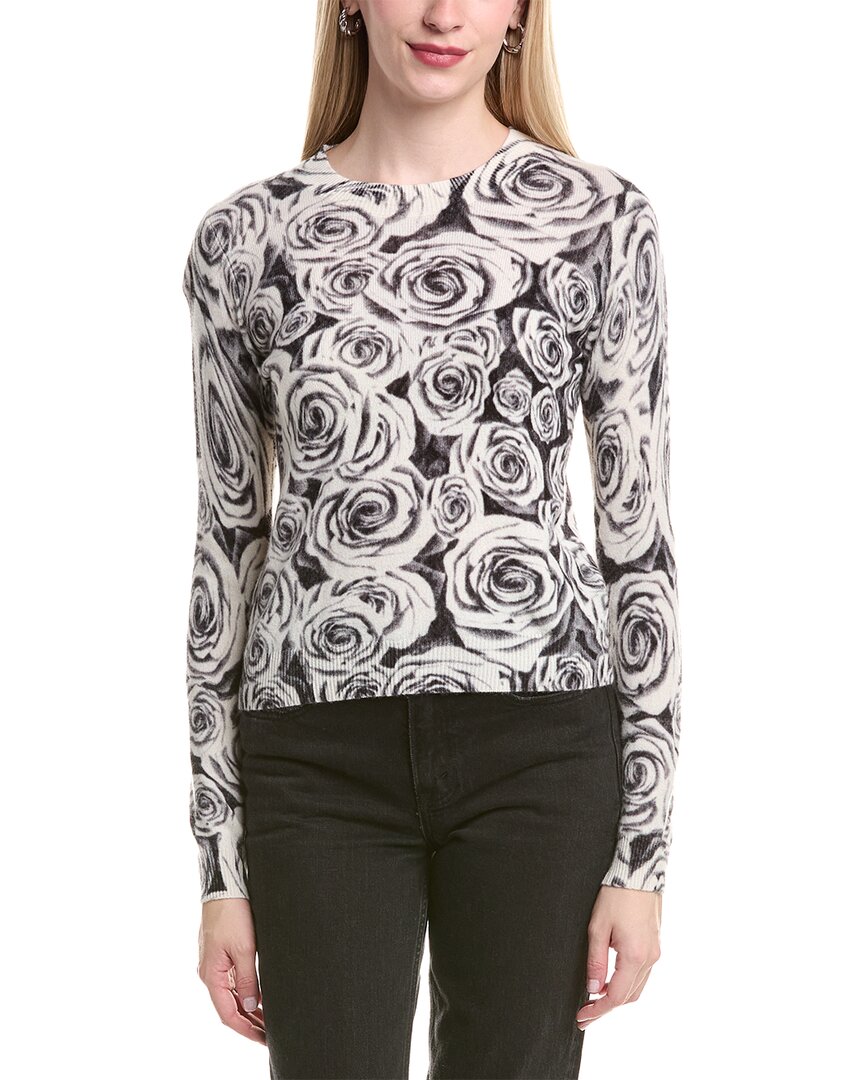 Autumn Cashmere Rose Print Cashmere Sweater In Black