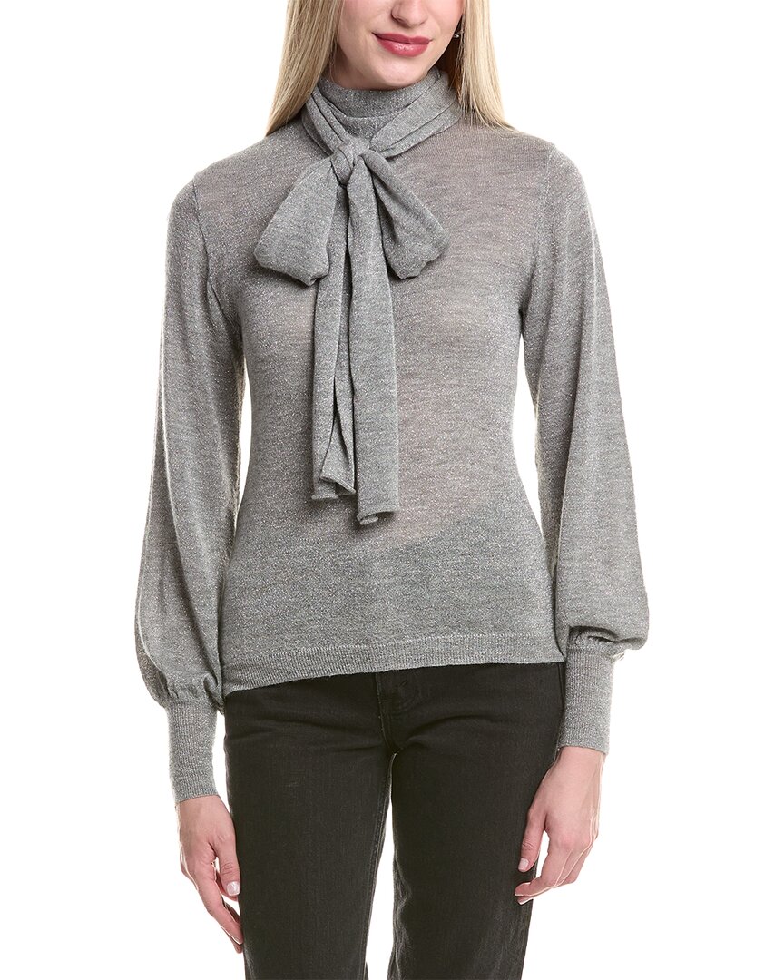 Autumn Cashmere Shimmer Ascot Neck Cashmere & Silk-blend Sweater In Gray