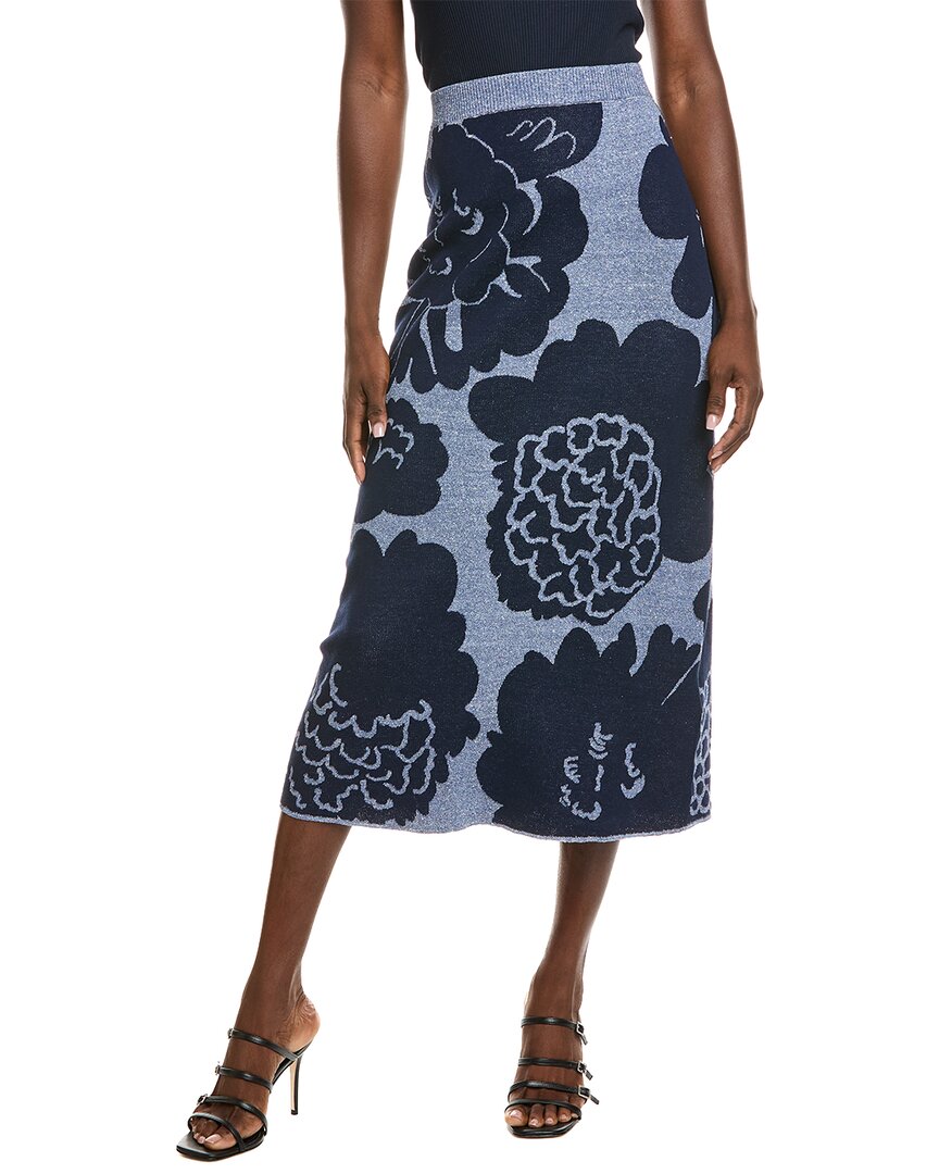 Marimekko Sivellys Linen-blend Knitted Skirt In Blue