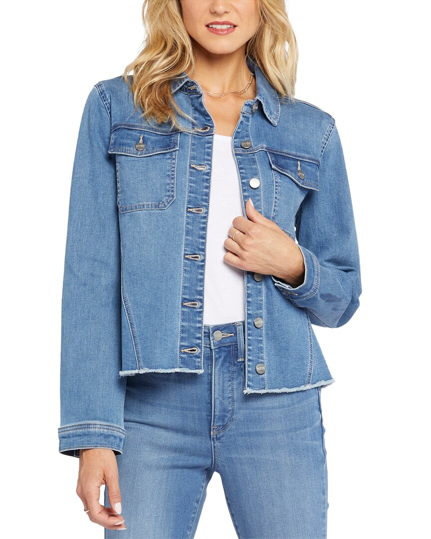 Nydj Frayed Hem Denim Jacket In Blue