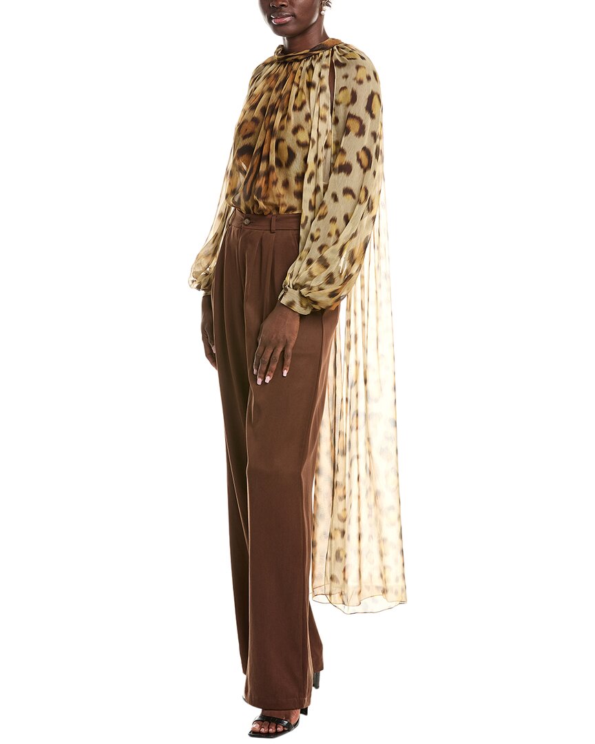 Oscar De La Renta Woven Silk Blouse In Brown