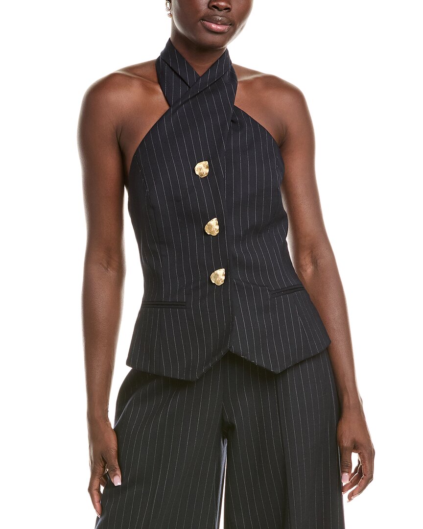 Oscar De La Renta Woven Wool-blend Blouse In Blue