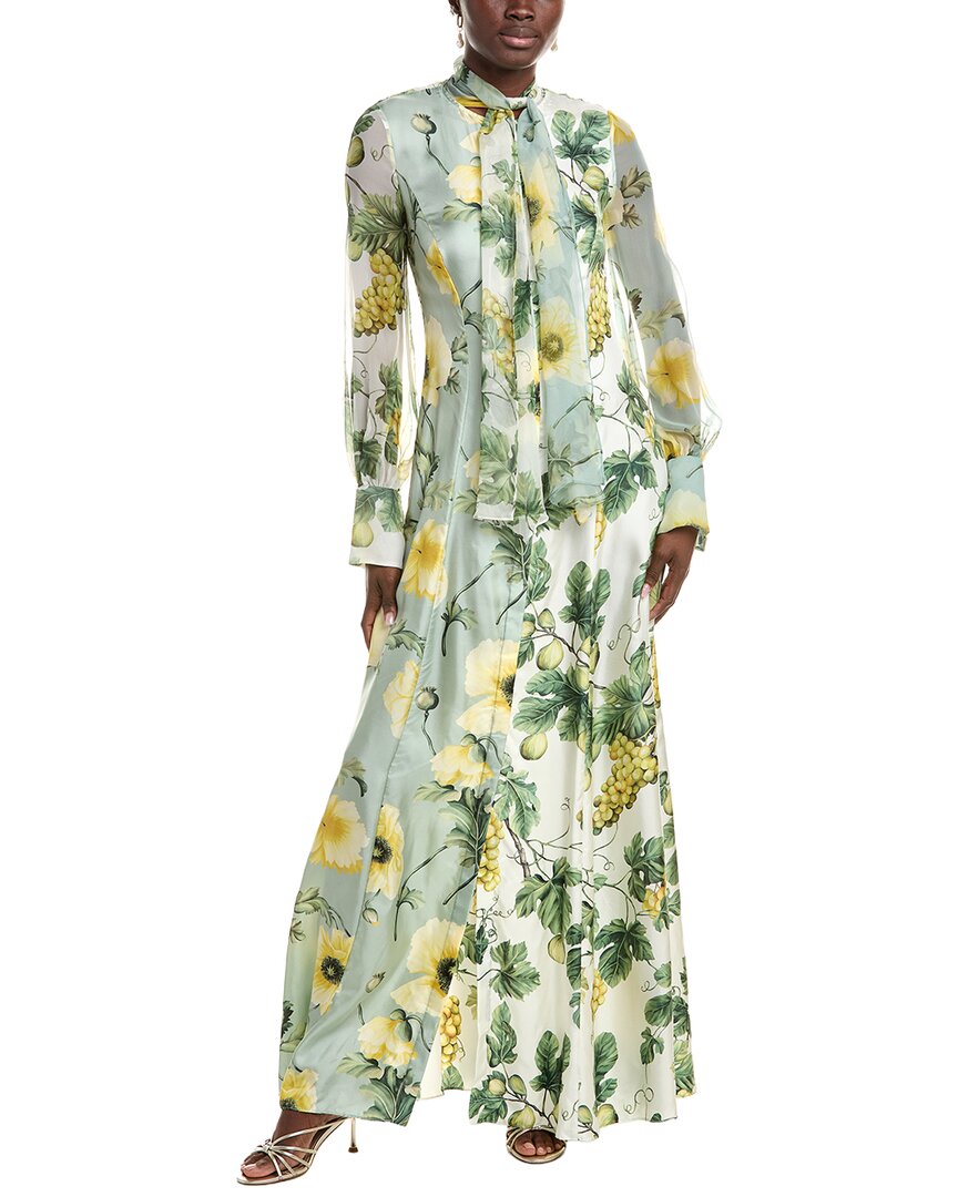 Oscar De La Renta Silk Caftan In Green