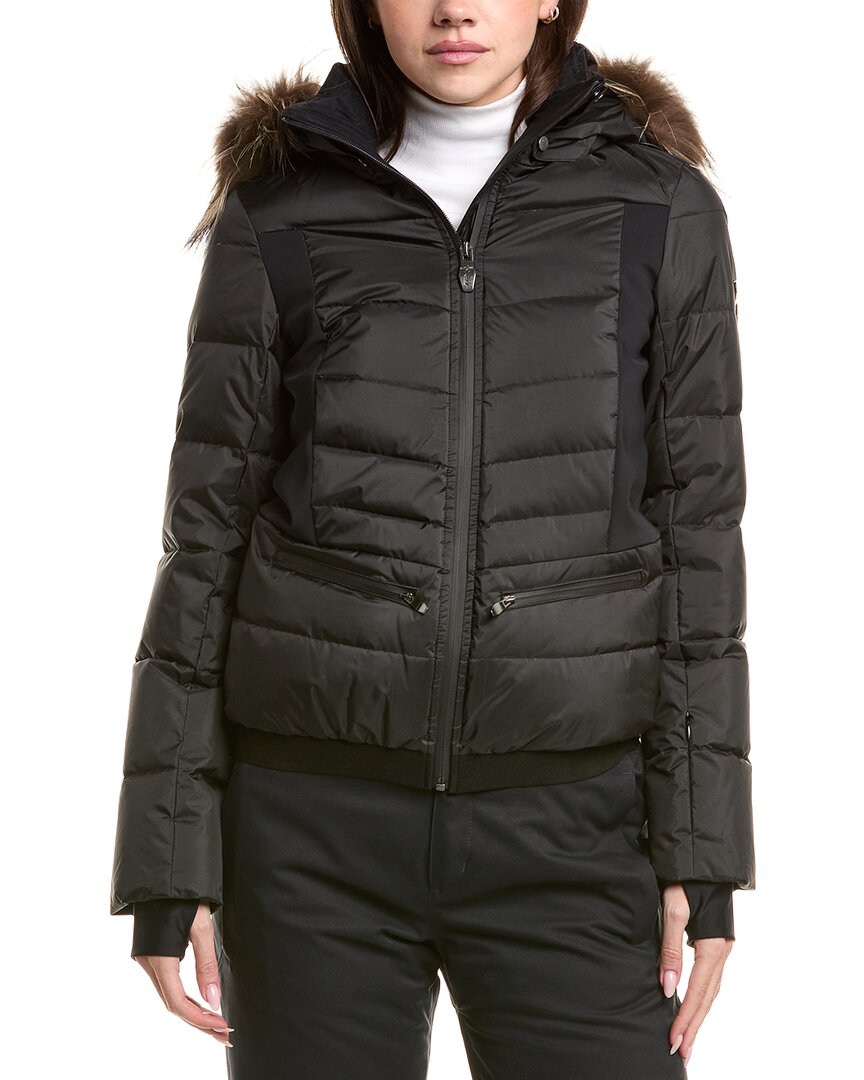 Post Card Fox Fur-trim Down Ski Jacket In Black