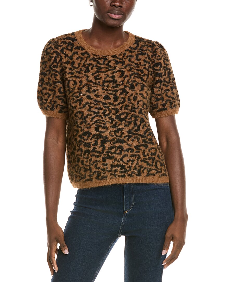 Vince Camuto Leopard Short Sleeve Jacquard Sweater In Brown