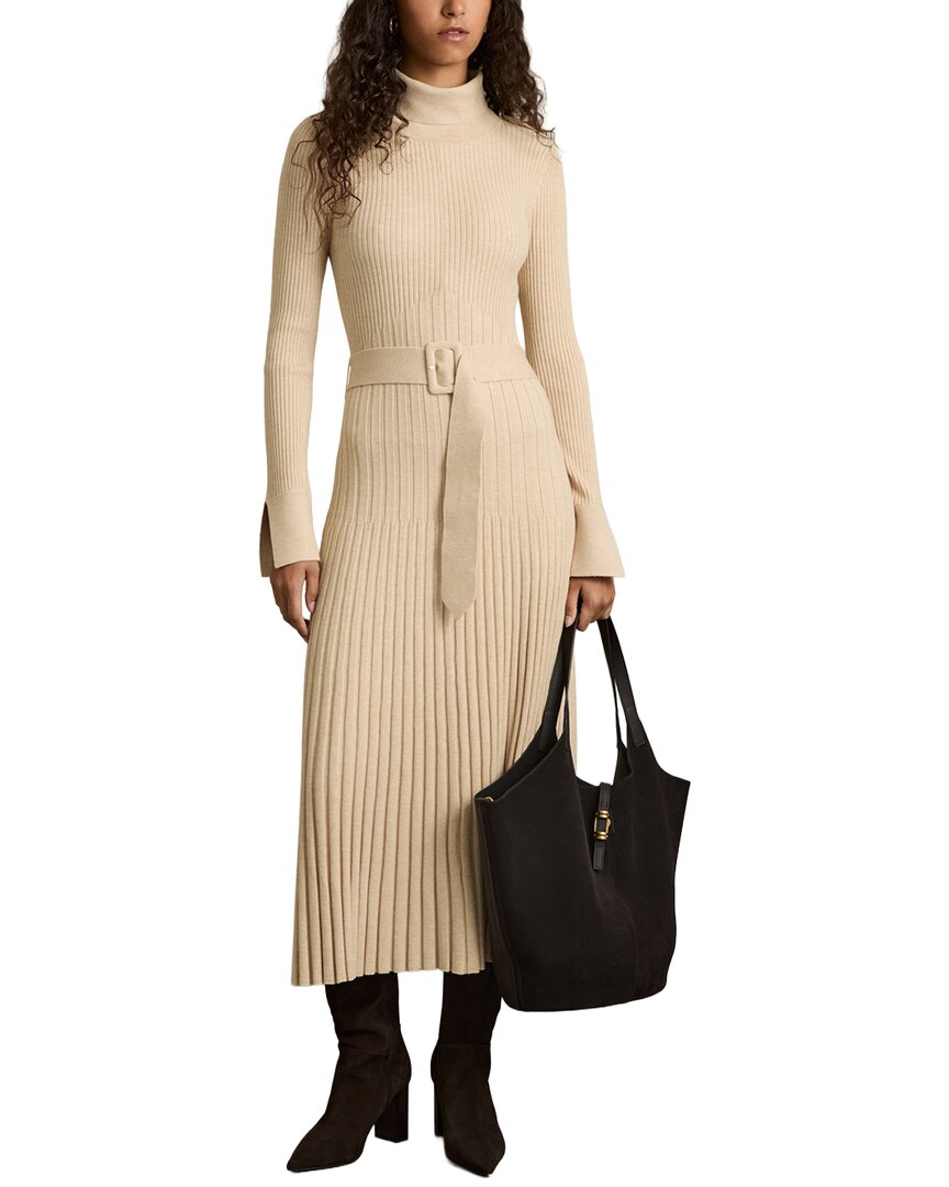 Reiss Womens Neutral Vinette Funnel-neck Slim-fit Ribbed Stretch-knit Midi Dress Xs In Neutral