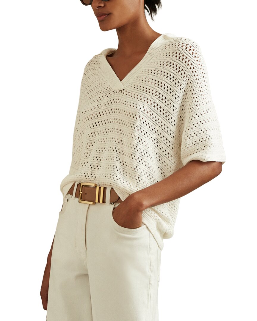 Reiss Carla Stitch Polo Shirt In White