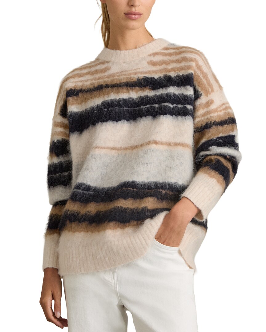 Reiss Cream/camel Striped Crew-neck Jumper With Mohair In Brown