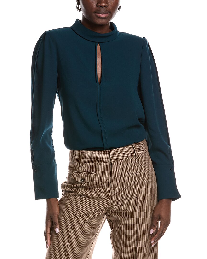 Reiss Cherry Long Sleeve Shoulder Pad Blouse In Blue