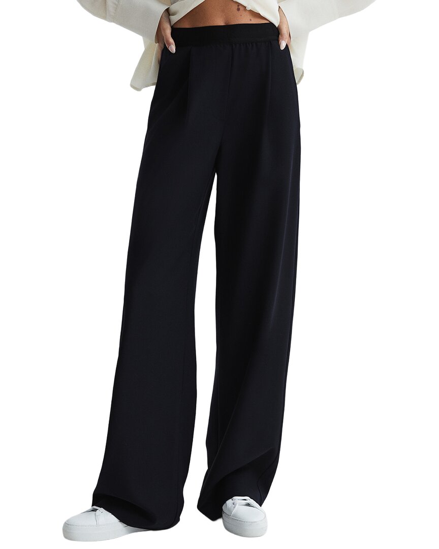 Reiss Lena Logo Wool-blend Wide Leg Pant In Black