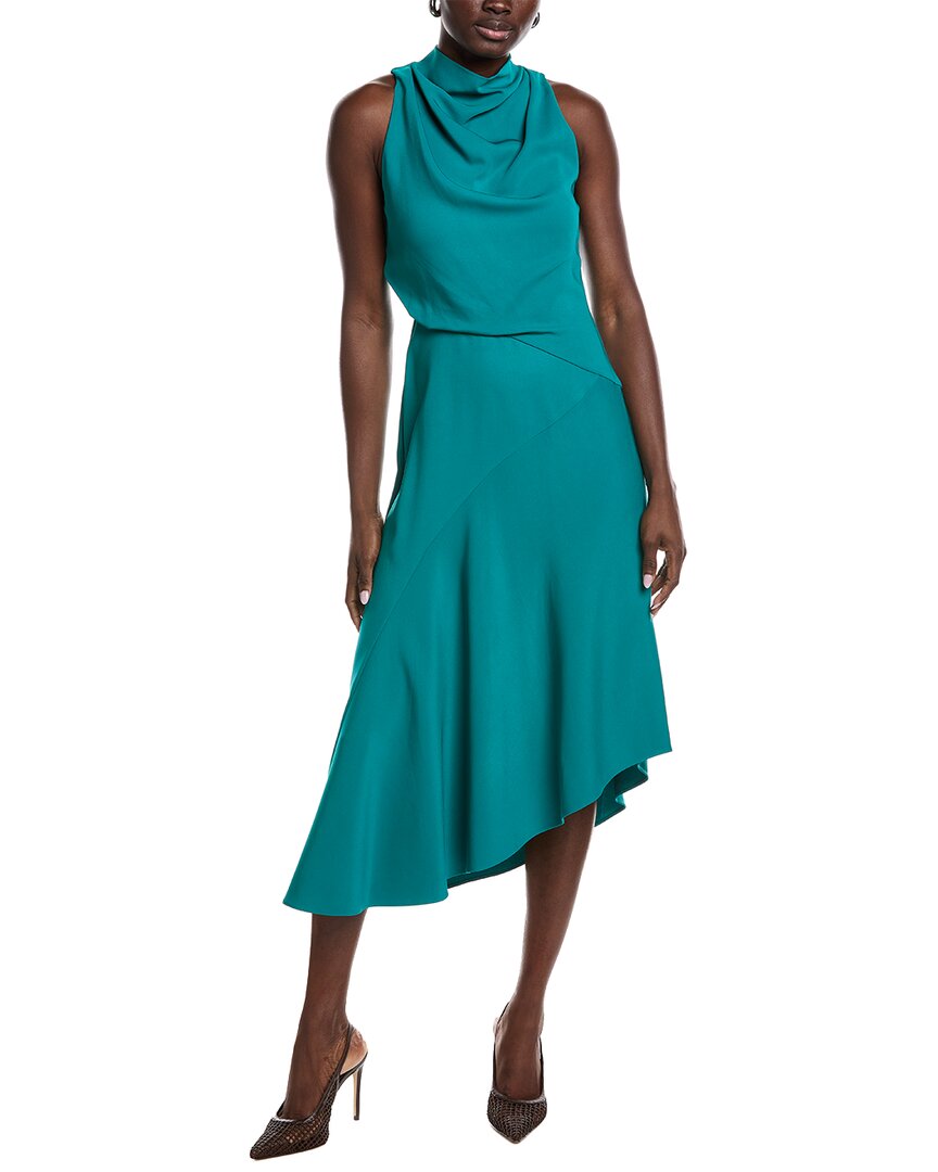 Reiss Giana High Neck Draped Midi Dress In Blue