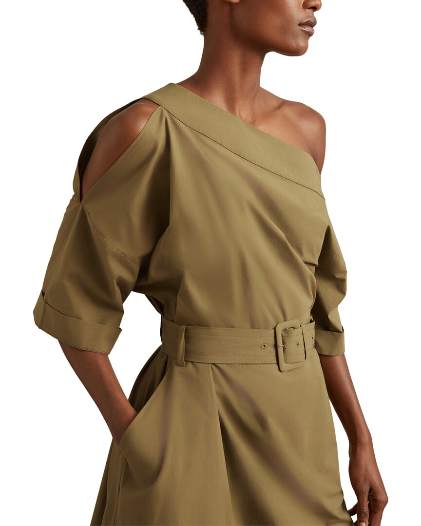 Reiss Demi Asymmetric Shoulder Midi Dress In Green