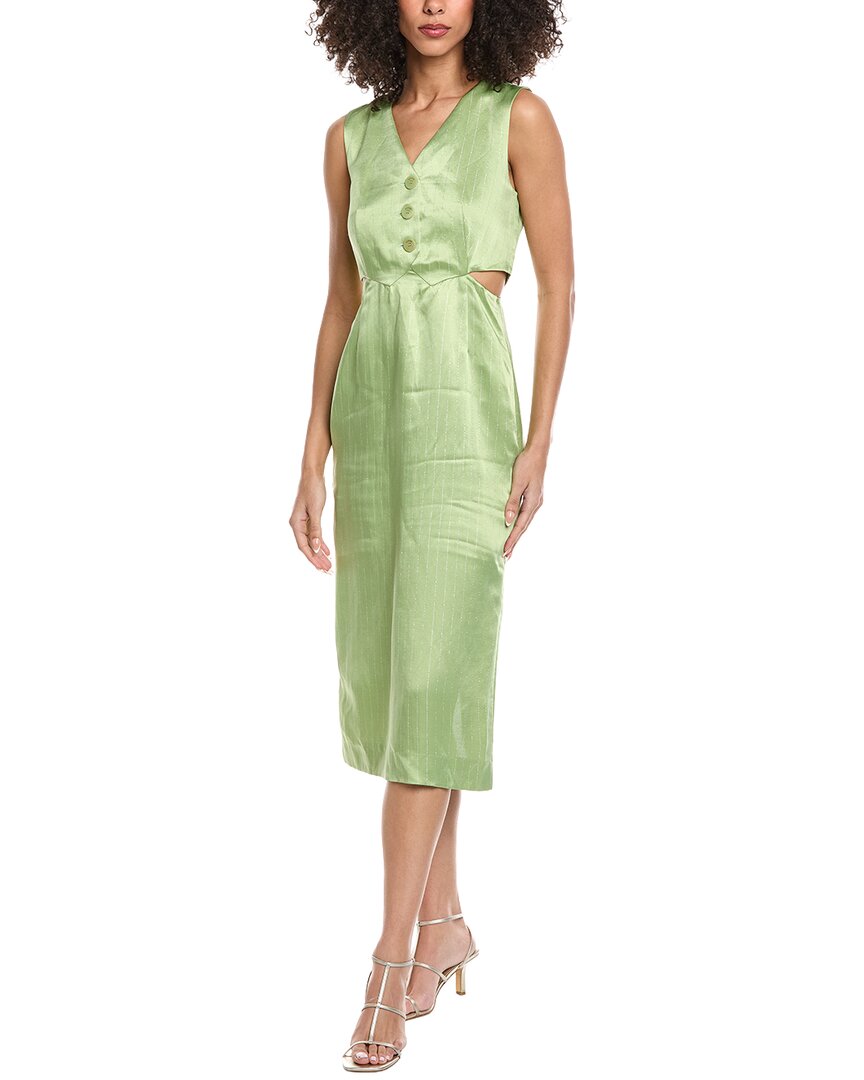 Sandro Woven Linen-blend Dress In Green