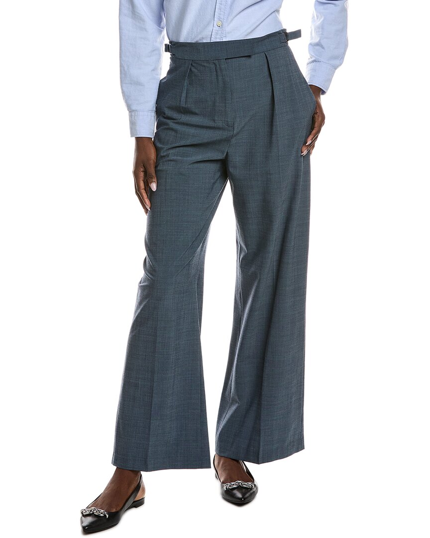 Maje Pleated Wool-blend Pant In Blue