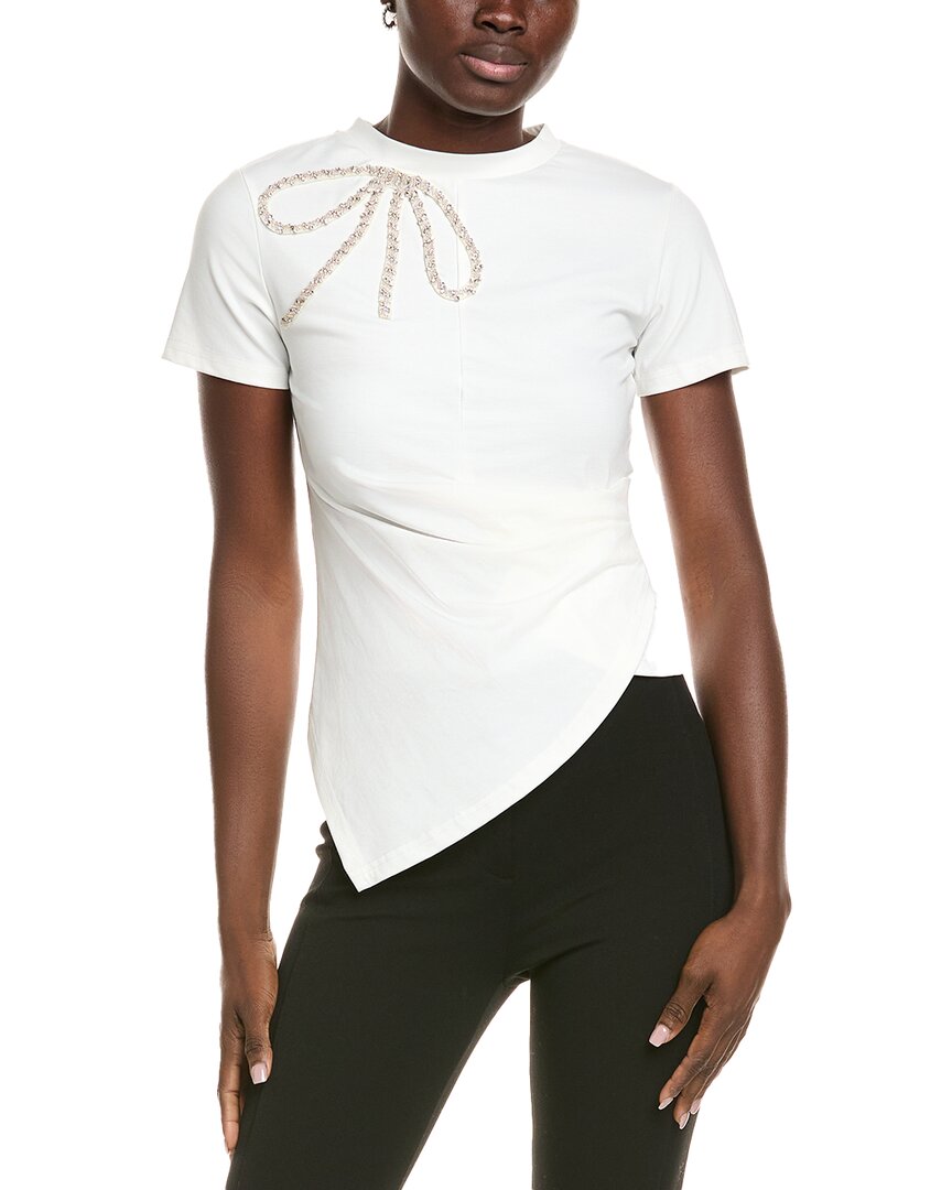 Gracia Embellished Drape T-shirt In White