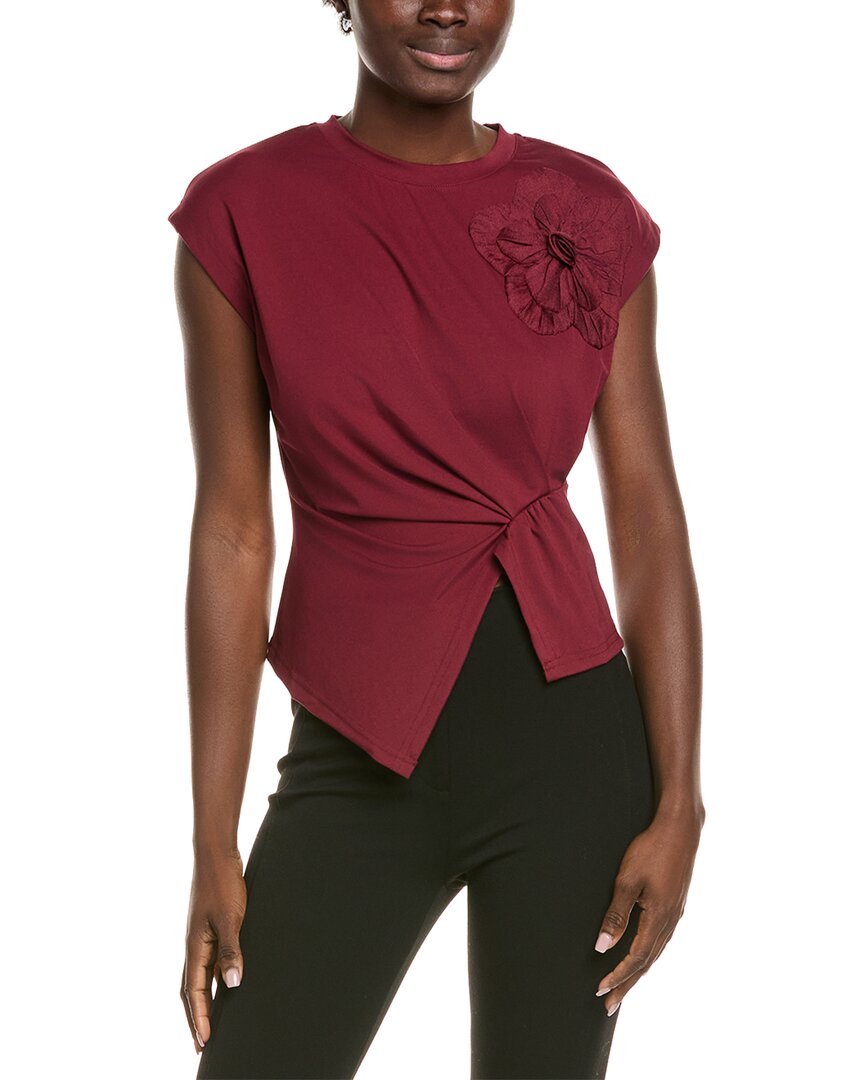 Gracia Draped Cinched Side T-shirt In Burgundy