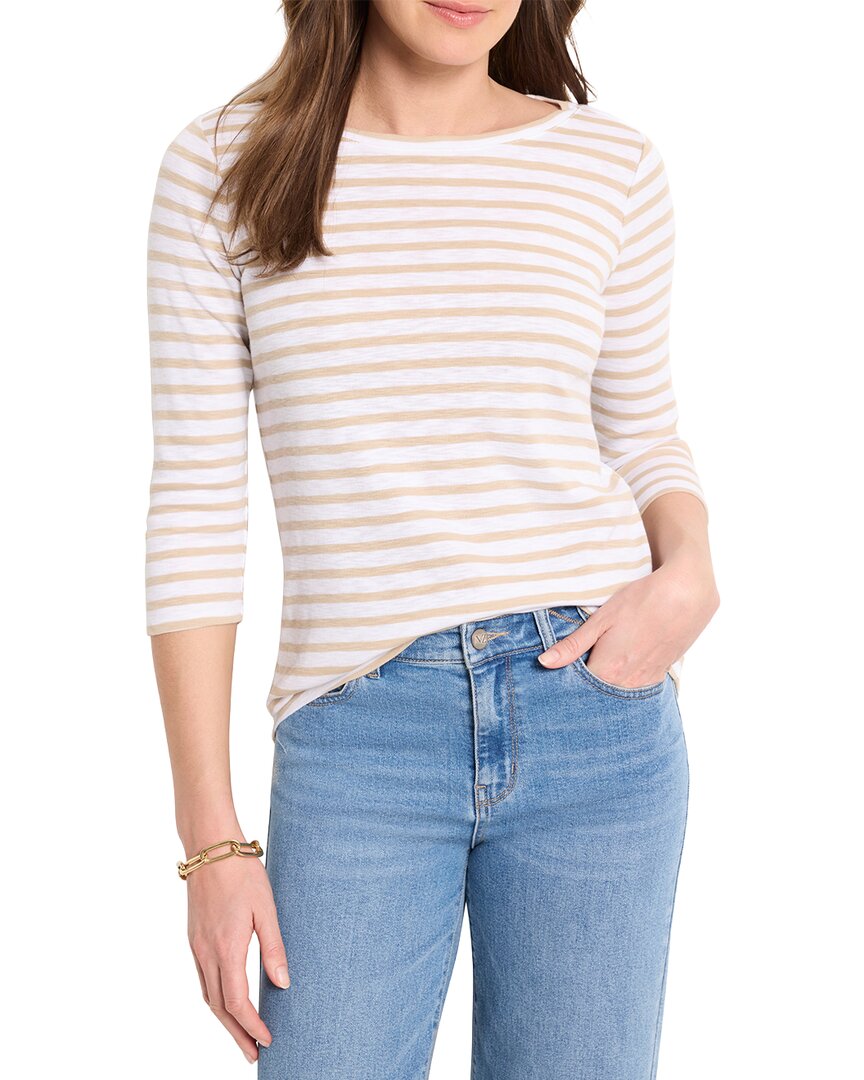 Nic + Zoe Nic+zoe 3/4 Sleeve Stripe Boat T-shirt In Neutral