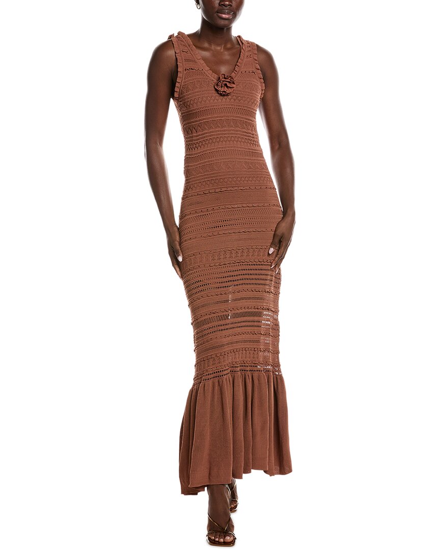Sandro Knit Maxi Dress In Brown