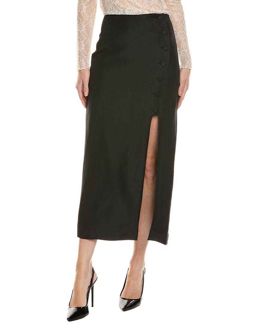 Sandro Linen-blend Midi Skirt In Black