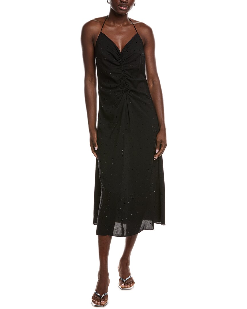 Sandro Woven Midi Dress In Black