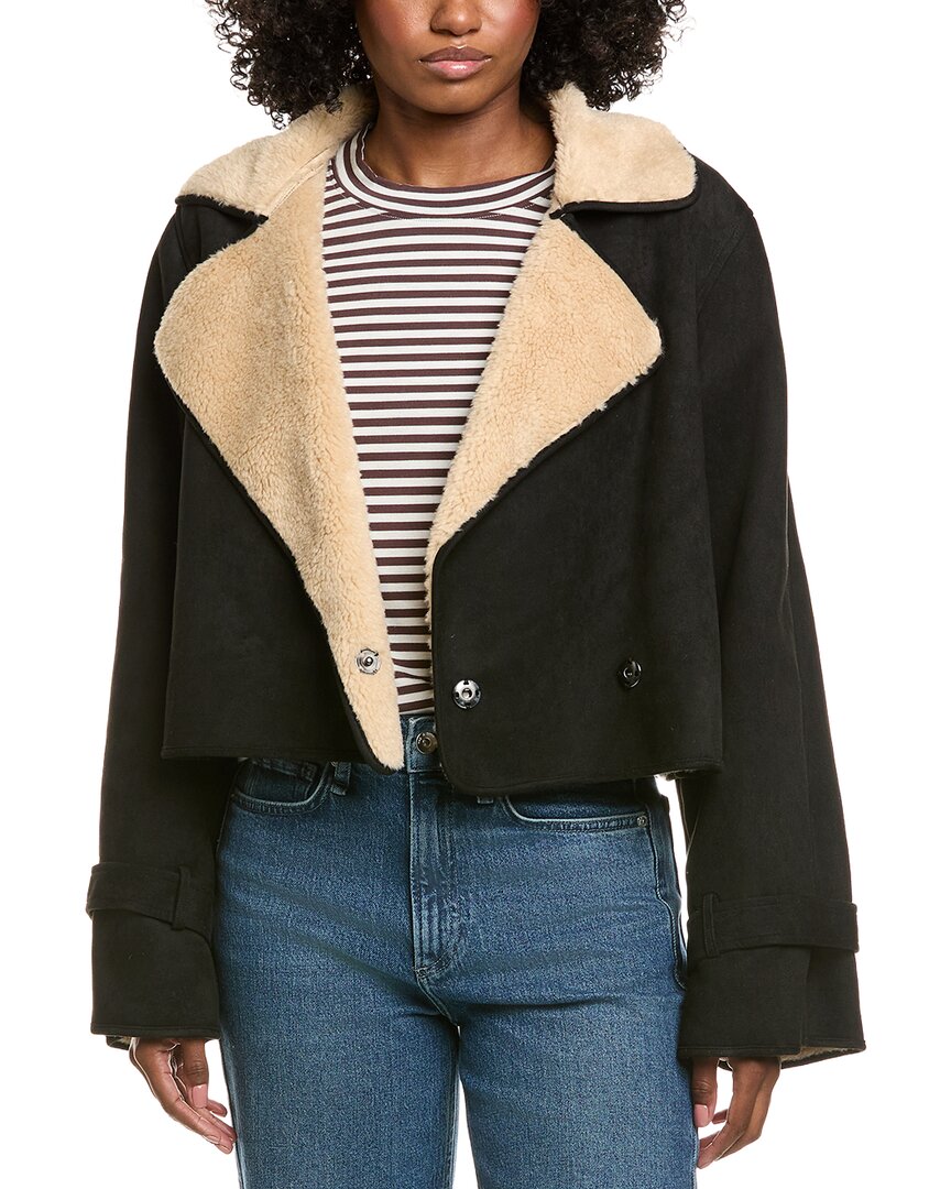 Vintage Havana Sherpa Short Trench Coat In Black