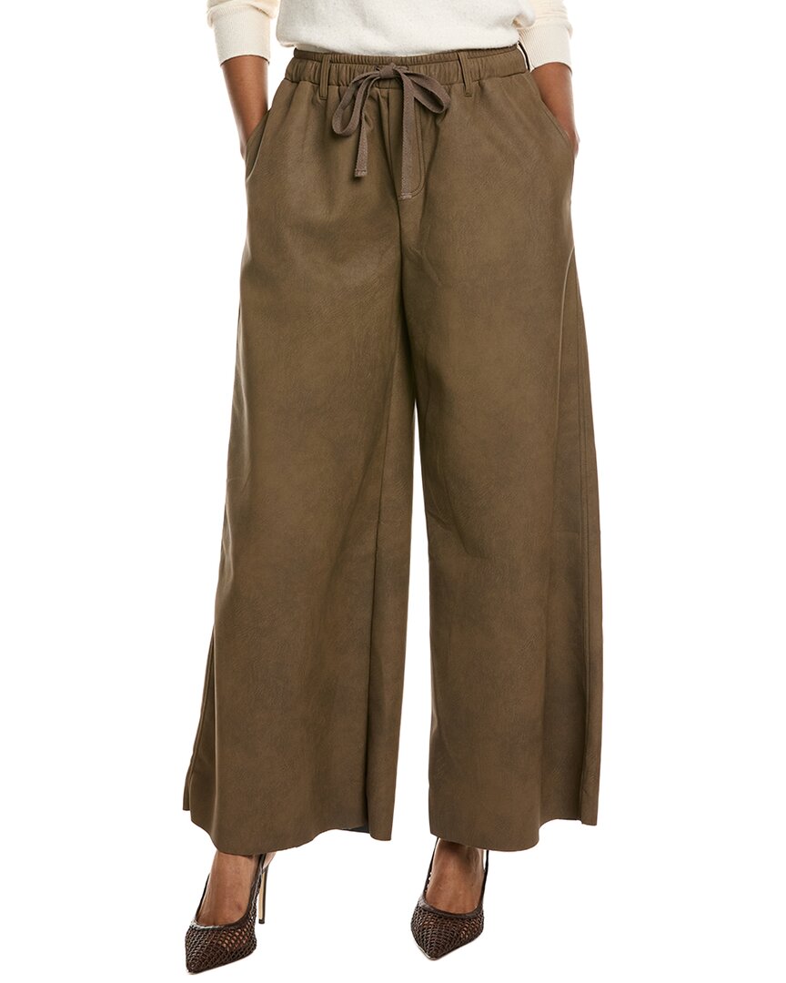 Vintage Havana Faux Leather Wide Pant In Green