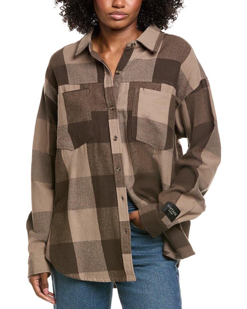 Vintage Havana Oversized Flannel Button-down Shirt In Brown