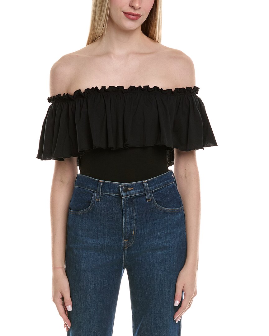 Chaser Quadrablend Smocked Off-shoulder Bodysuit In Black
