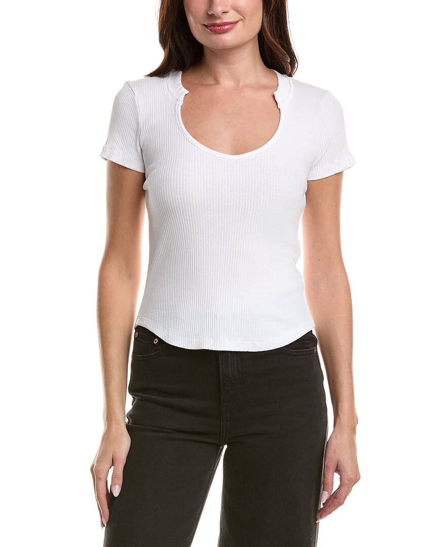 Project Social T Gina Scoop Notch Neck Rib T-shirt In White