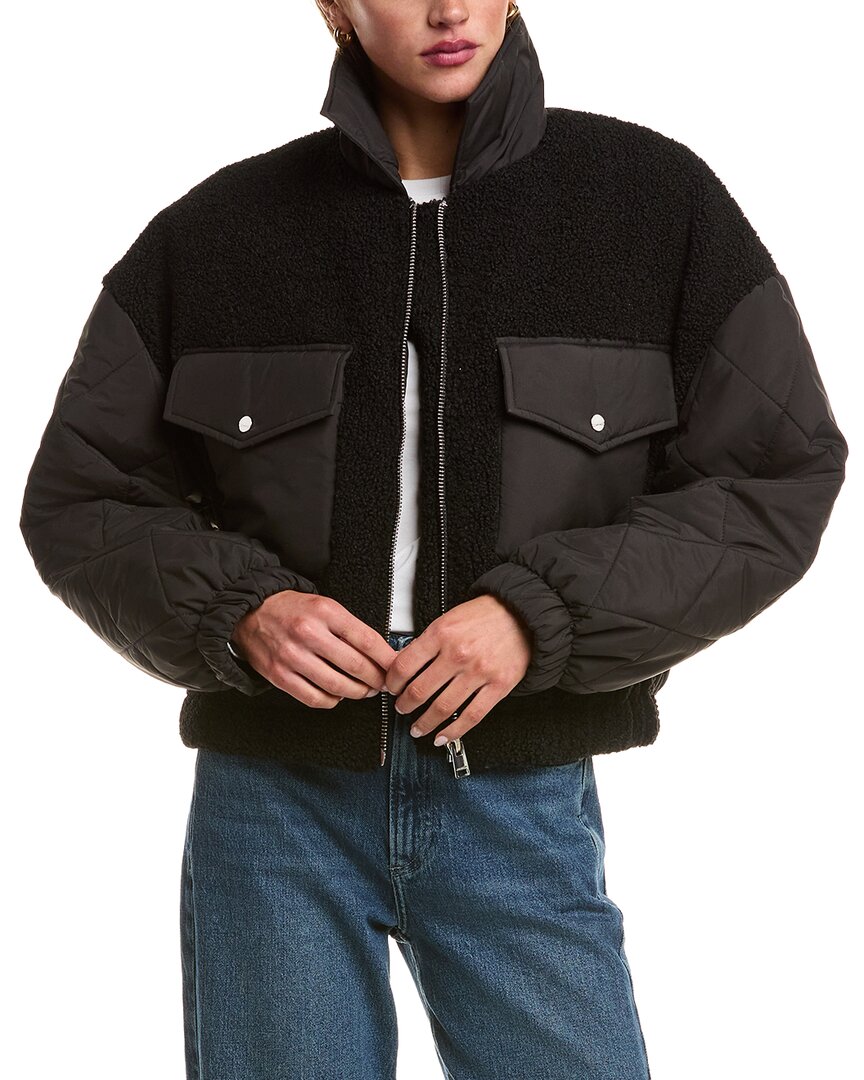 Lamarque Peyton Mixed Media Bomber Jacket In Black