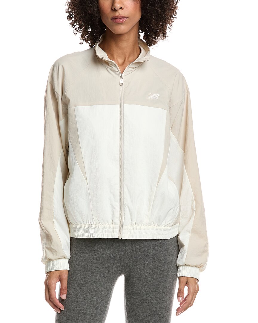 New Balance Oversize Water Resistant Colorblock Nylon Jacket In White