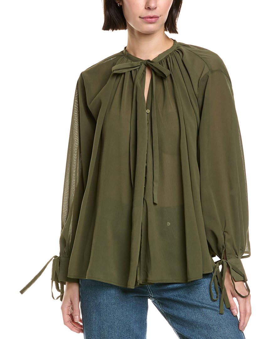 Femme Society Tie Cuff Peasant Top In Green