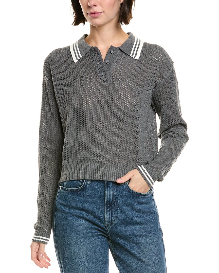 Femme Society Pointelle Wool-blend Polo Sweater In Gray