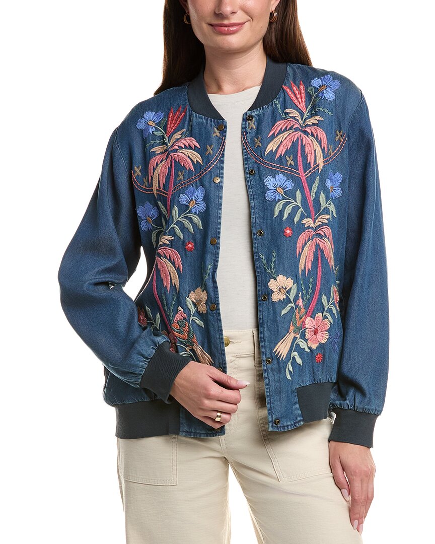 Johnny Was Snap Front Bomber Jacket In Blue