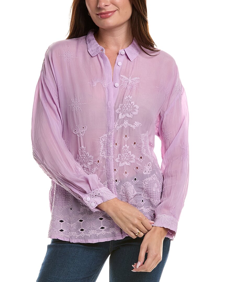 Johnny Was Slim Audrey Button Down Shirt In Purple