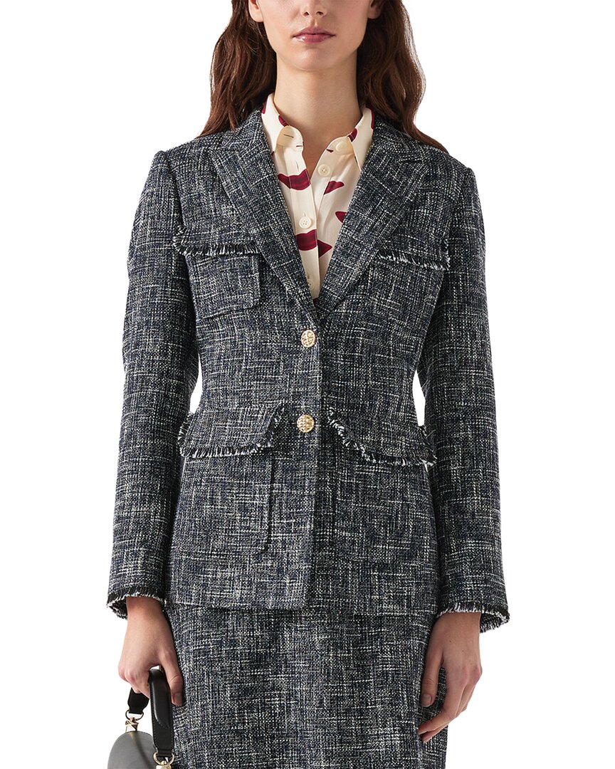 Lk Bennett Womens Finch Tweed-textured Cotton-blend Blazer Mul-indigo In Gray