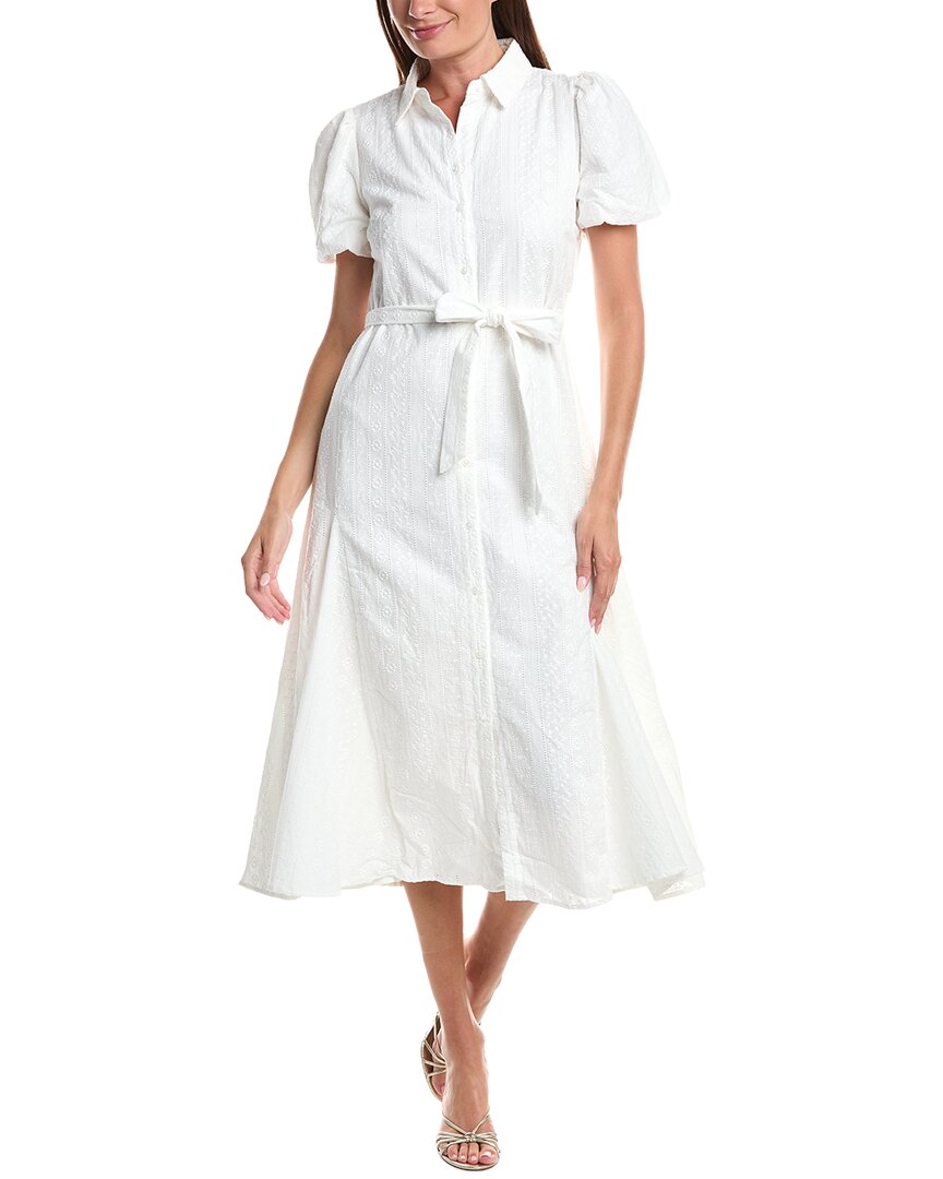 Cece Button Front Midi Shirtdress In White