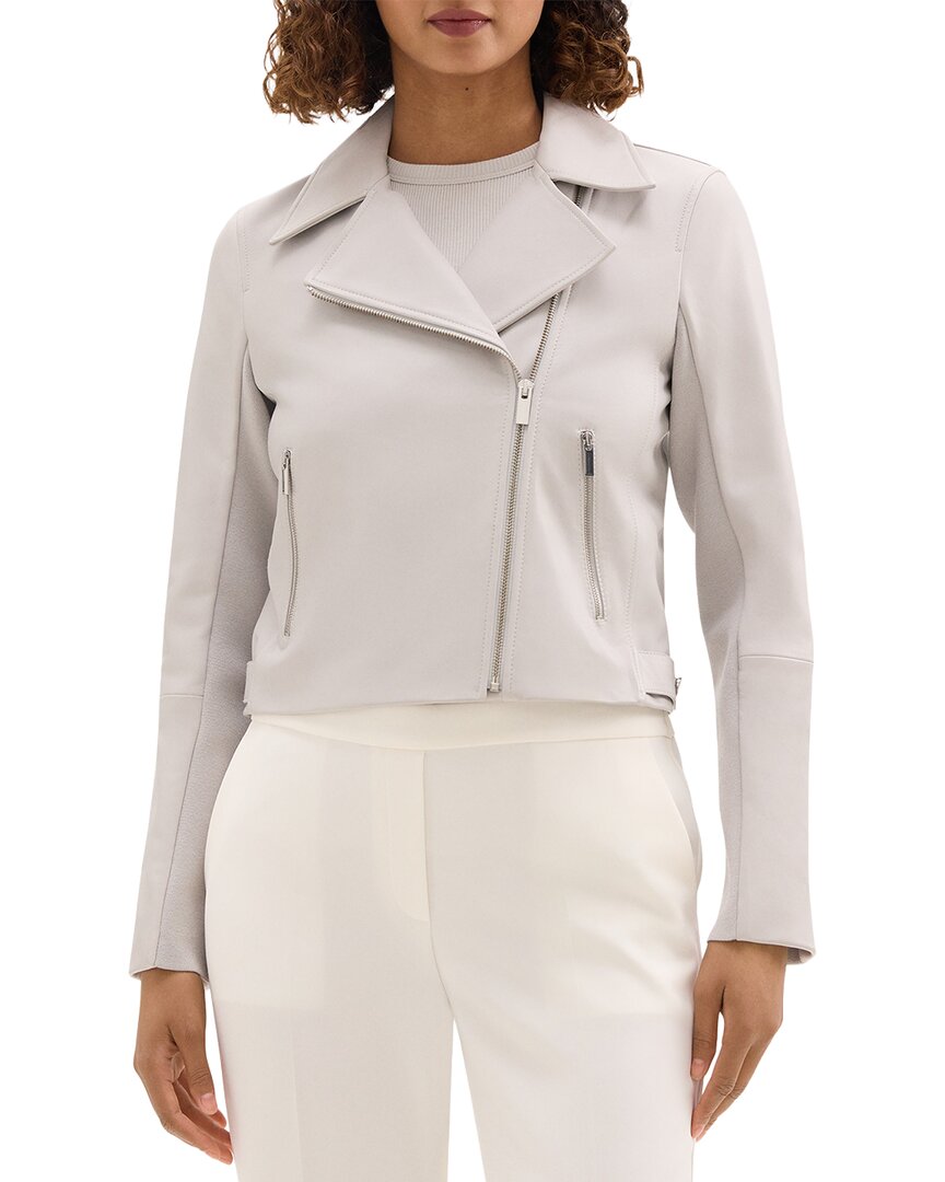 Theory Leather New Moto Jacket In Gray