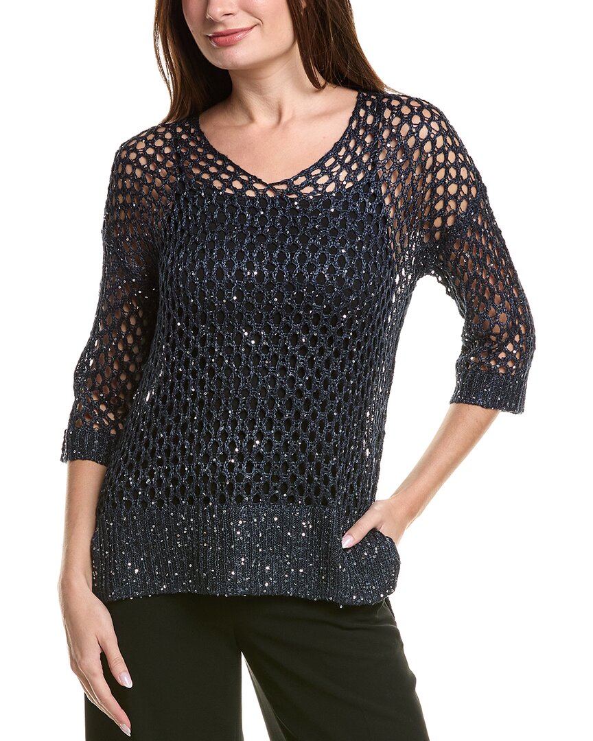 Joseph Ribkoff Open Stitch With Sequins Sweater In Midnight Blue In Black