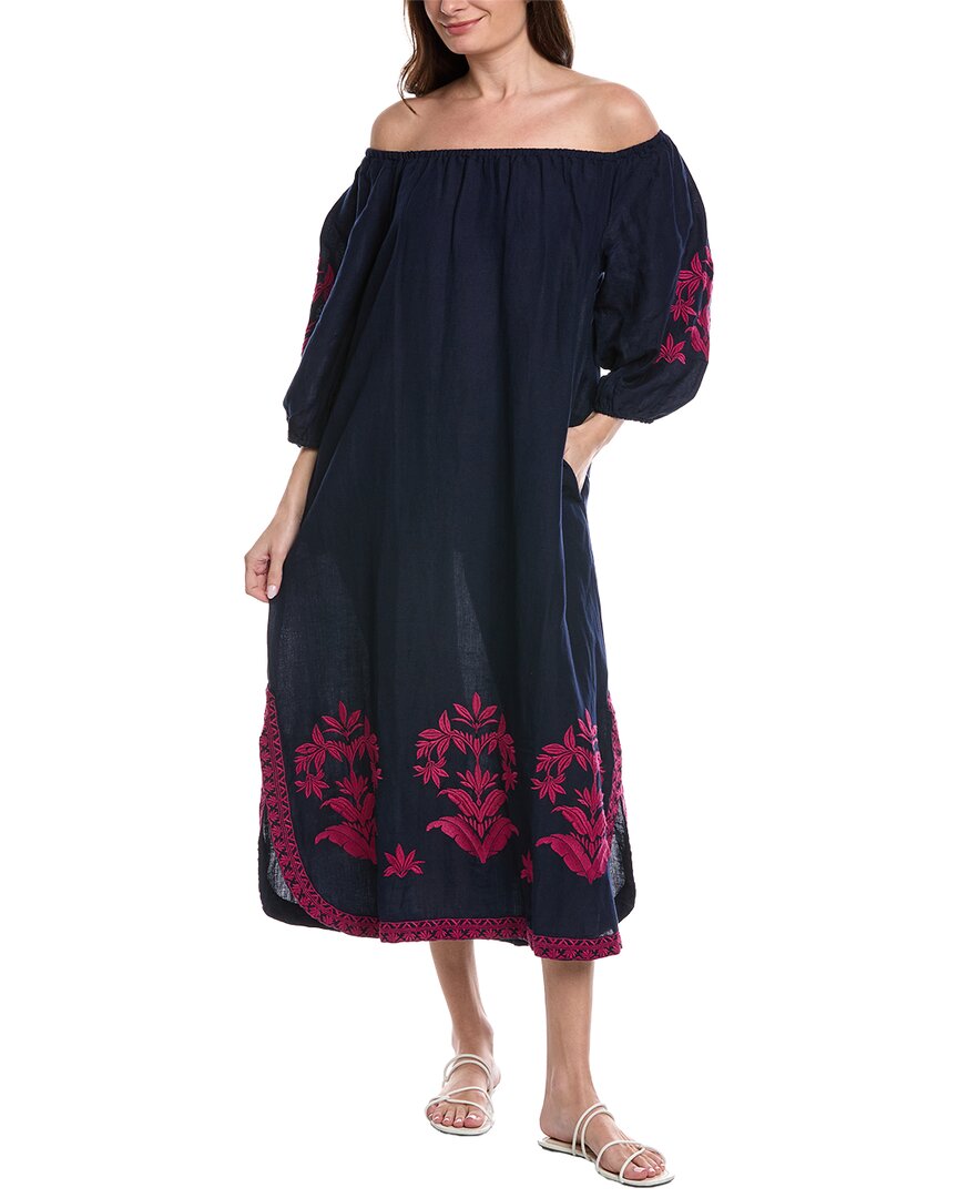 Tommy Bahama St. Lucia Emb Linen-blend Midi Dress In Blue