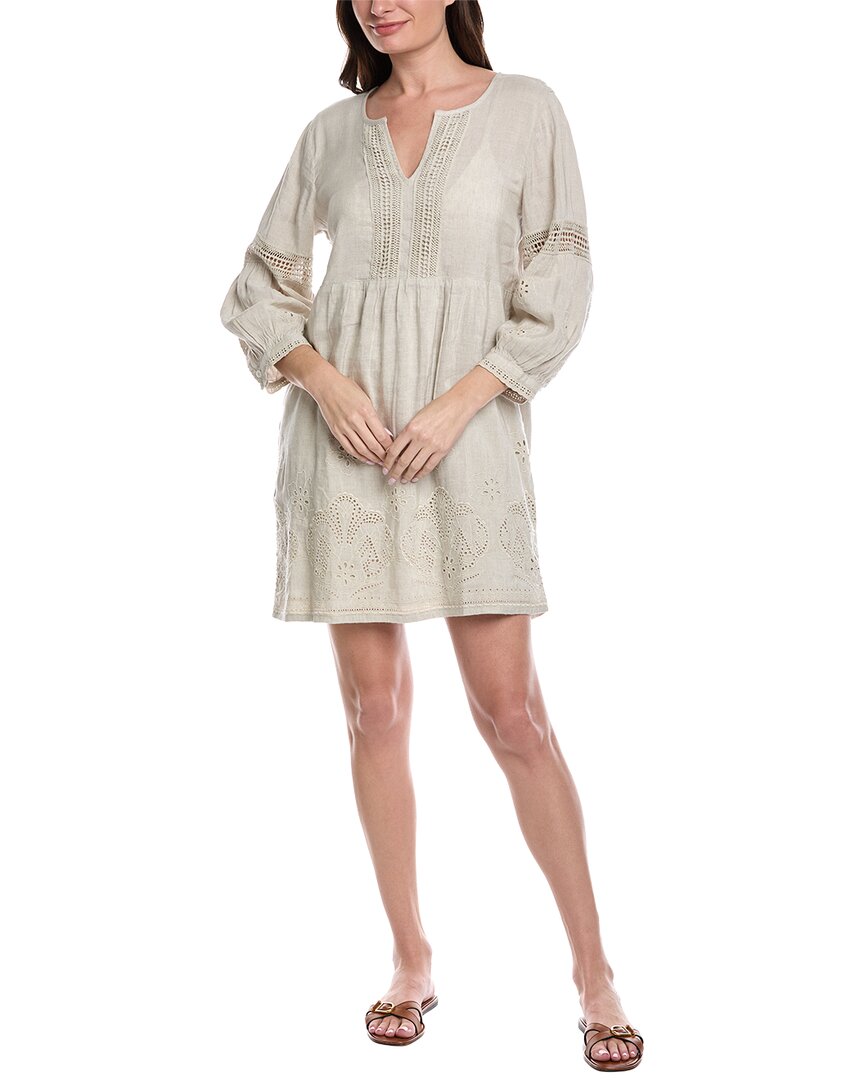 Tommy Bahama St. Lucia Split Neck Linen-blend Mini Dress In Gray