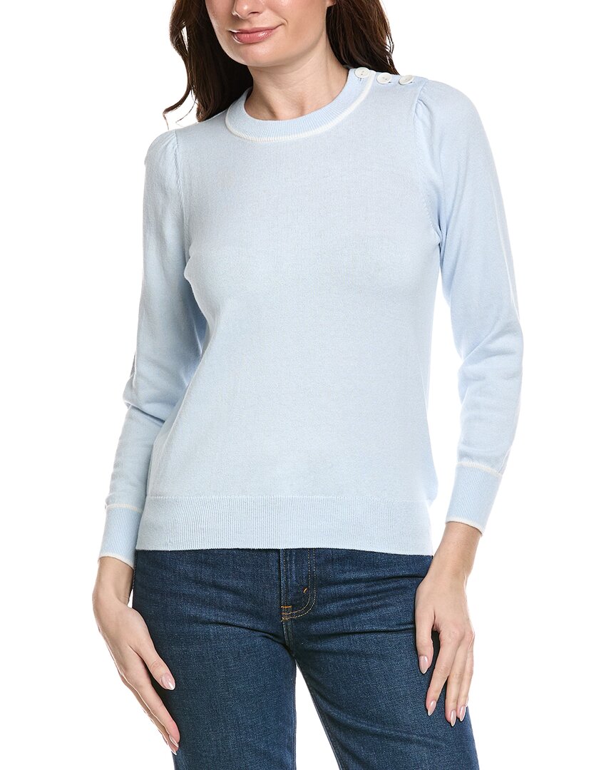 Hannah Rose Button Shoulder Cashmere-blend Sweater In Blue