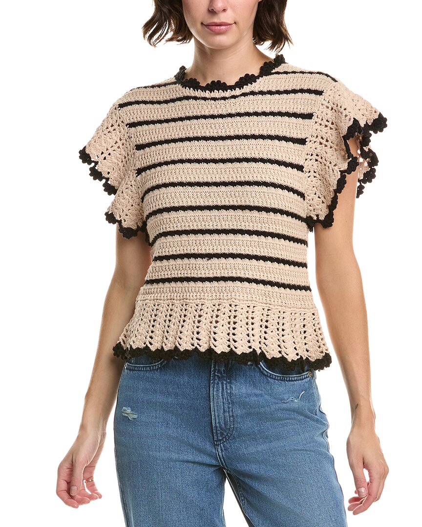 Elan Crochet Ruffle Sweater In Neutral
