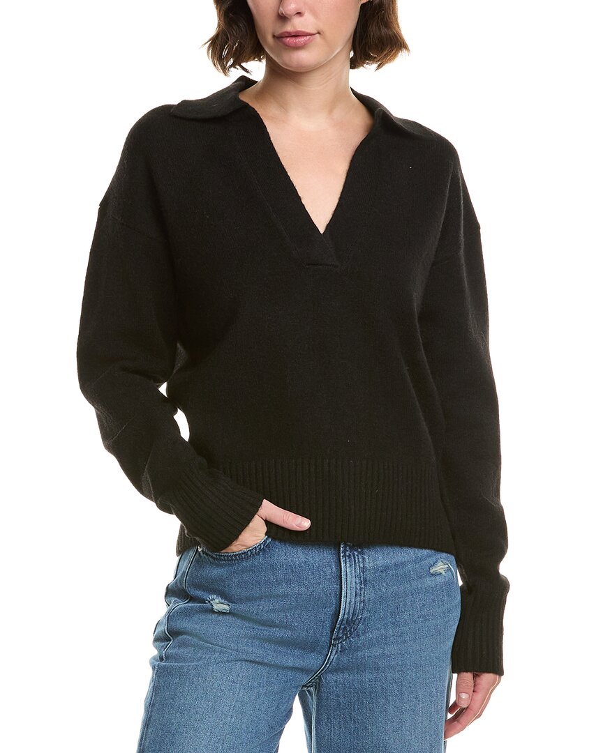 Elan Wool-blend Polo Sweater In Black
