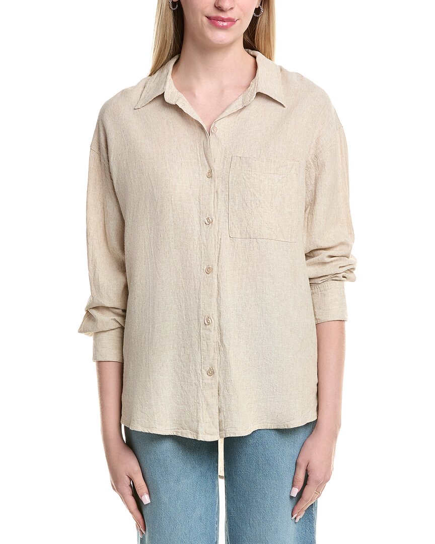 Z Supply Alfie Button Up Linen-blend Shirt In Brown