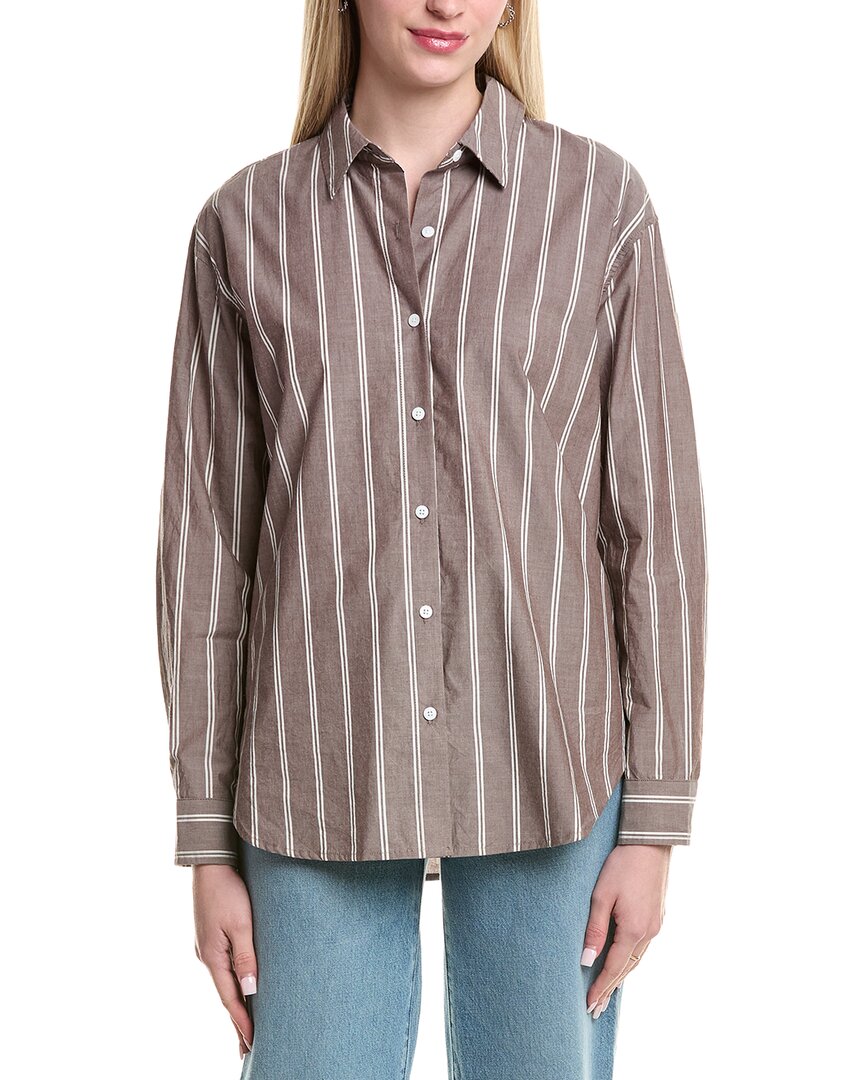 Z Supply Seaport Striped Poplin Shirt In Brown